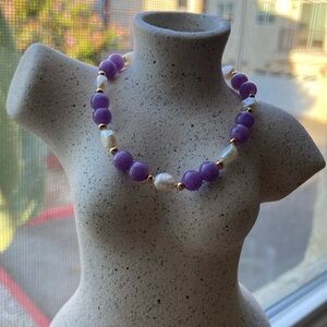 Handmade Purple Jade with Fresh Water Pearl bracelet